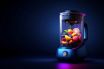 Poster - Pixel art of a blender with fruits inside, blending in vibrant 8-bit style, capturing a retro feel and simplicity