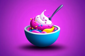 Aufkleber - Pixel art of a bowl with a spoon mixing colorful ingredients, with simple, bright colors in retro 8-bit style, evoking a nostalgic feel