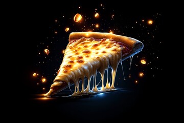 Poster - Pixel art of a slice of pizza with bubbling cheese, using bright, nostalgic colors in a retro style that evokes craving