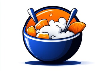 Aufkleber - Simple illustration of a bowl with ingredients and a spoon, capturing the concept of mixing in a minimal, modern style