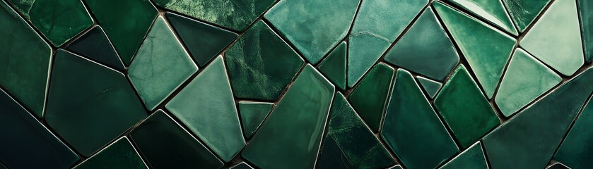 A Detailed Close-Up of an Abstract Green Tile Mosaic Wall