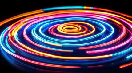 Poster - Explore the vibrant dynamics of spiraling neon lights in abstract art