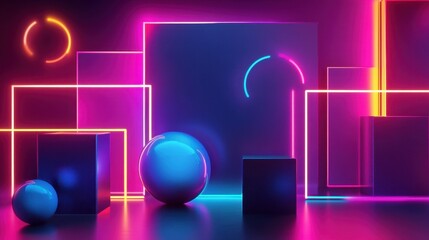 Poster - Explore futuristic abstract geometric shapes with neon lighting for stunning visuals