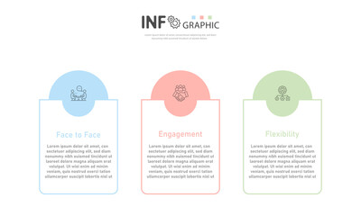 Business infographic template, flow chart with 3 options, strategic plan to define company value, project management schedule to create facts and statistics.	
