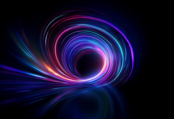 Fototapete - A vibrant, swirling vortex of neon light against a dark background creates a captivating and abstract design.