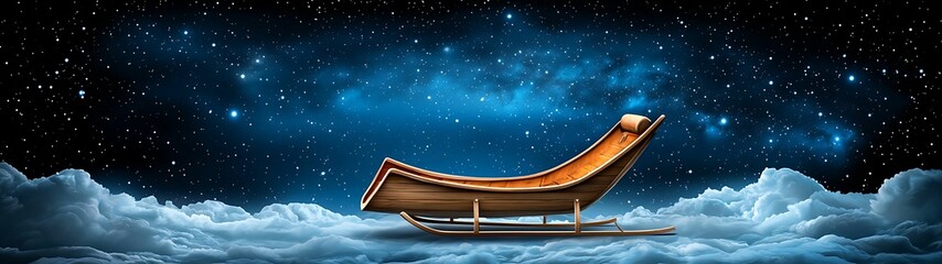 Wall Mural - Explore the mystical journey of a sleigh gliding through a starry night sky over soft clouds