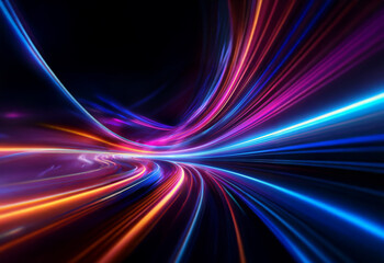 Wall Mural - abstract digital art of streaks of light in vibrant colors against a dark background.