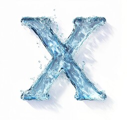 Water font letter X made of water on white background. blue liquid ocean. 3d