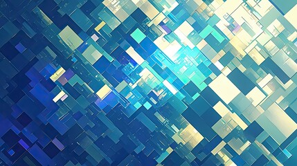 Poster - Abstract Pattern of Overlapping Blue and Yellow Rectangles