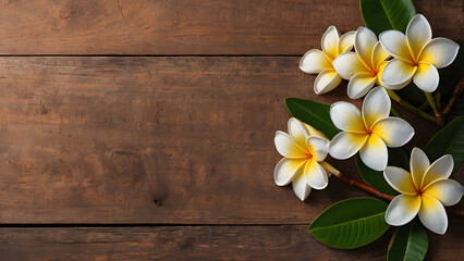 Wall Mural - frangipani flower banner on a tree background: illustration generative ai