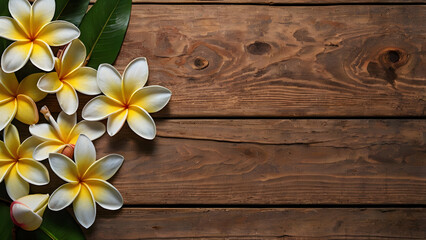 Wall Mural - frangipani flower banner on a tree background: illustration generative ai