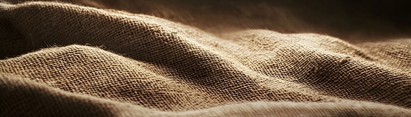 Close-up of Wavy Brown Burlap Fabric Texture
