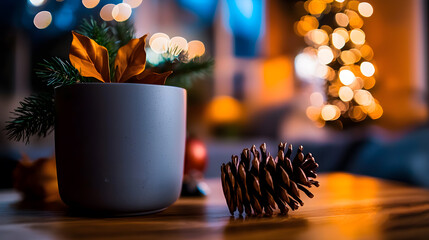 Wall Mural - A small potted plant with a pine cone on top of it