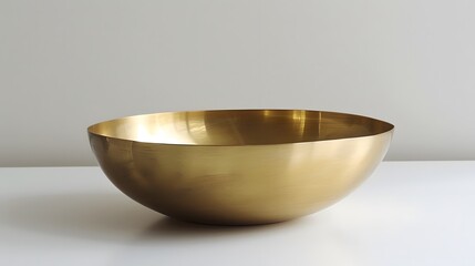 empty crockery - New brass or gold bowl over white background. 