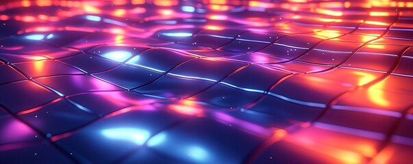 Poster - Abstract Neon Grid Pattern with Shimmering Lights