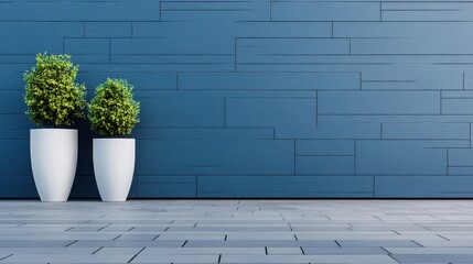 Wall Mural - Modern Minimalist Space with Greenery and Blue Wall