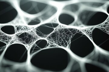 A black and white image of a web of spider webs