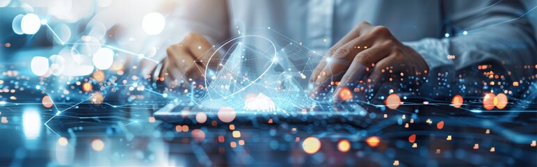 Aufkleber - Online Health and Medical Technology, Global Health Network, Futuristic Doctor Using Digital Tablet with AI Network Connection and Cyber Health Records