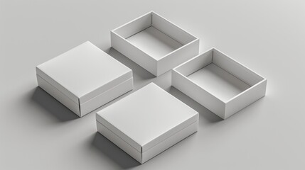 Poster - Blank White Cardboard Open and Closed Rectangle Box Mockup Template Top View on Grey Background 3D Rendering