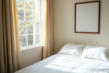 A white bed with a white comforter and two pillows