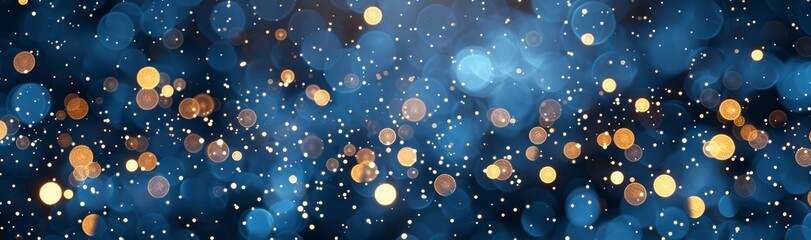 Poster - Magical Dark Blue Background with Sparkling Bokeh Lights and Snowflakes for Festive Celebrations