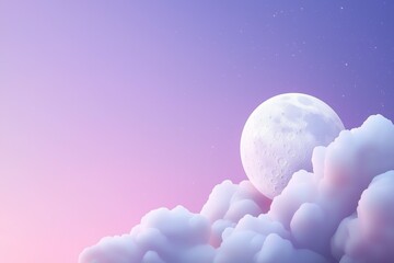 Wall Mural - a beautiful sky with a large white moon and fluffy clouds