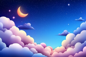 Wall Mural - a beautiful night sky with a large, glowing moon and many stars