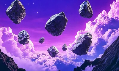 Wall Mural - floating asteroids in vibrant starry sky illustration cartoon with ai generated.