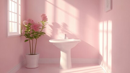 Wall Mural - Elegant Pink Bathroom with Floral Accents