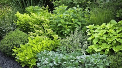 Lush Green Garden Plants in Various Textures and Shades