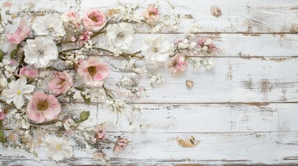 Sticker - Elegant Floral Arrangement on Rustic Wood Background