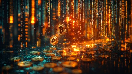 Poster - Futuristic 3D Concept of Digital Currency in Virtual World