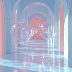 Poster - Minimalist 3D Illustration of Soft Pastel Bubbles