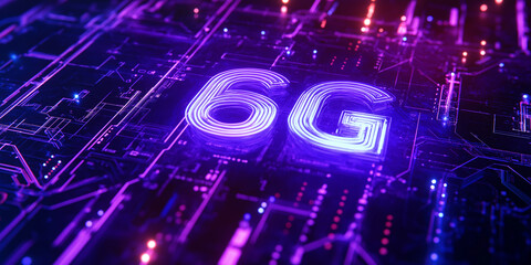 Poster - 6g wireless cellular network technology connecting digital devices on circuit board