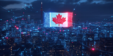Poster - Canadian flag hologram over toronto connecting data centers