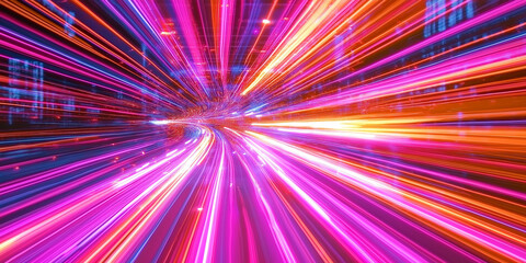 Aufkleber - Fast moving colorful lights and data flowing through cyberspace tunnel