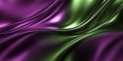 Poster - Smooth flowing purple and green metallic material creating abstract waves