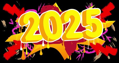 Poster - 2025 Graffiti tag animation. Abstract modern street art video decoration performed in urban painting style.