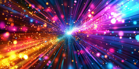Poster - Abstract light speed motion background with colorful particles and streaks