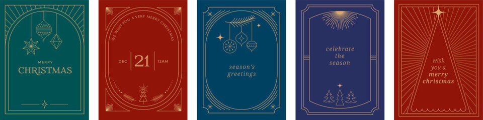 Wall Mural - christmas art deco frames, merry christmas, invitations set. collection of linear vector frames, car