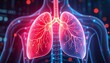 © MR.DEEN - Digitally glowing human lungs on a futuristic background, representing technology in medicine and healthcare innovations