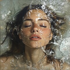 Wall Mural - Woman Submerged in Water: A Realistic Painting