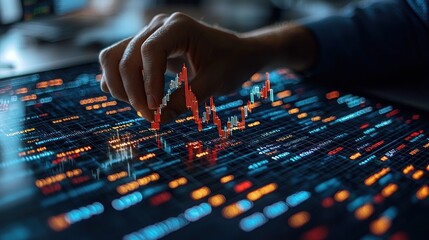 Aufkleber - Hand Interacting with Financial Data and Stock Market Chart