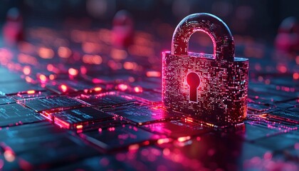 Poster - A Cyber Security Lock with Illuminated Keyhole on a Circuit Board
