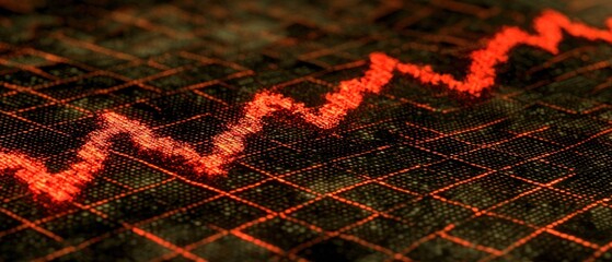 Leinwandbilder - Abstract Red Line Graph on a Black and Yellow Grid