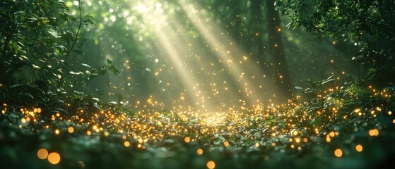 Poster - Golden Lights Glimmering Through Lush Forest Undergrowth