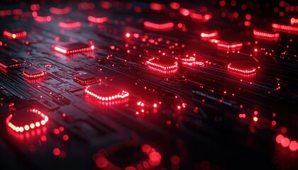 Poster - A Close-up View of a Circuit Board with Red LEDs