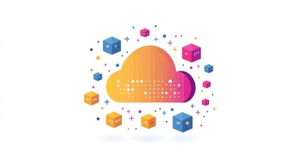 Poster - Cloud Computing Concept with Colorful Cubes and Plus Signs
