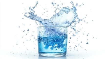 Poster - Splashing Water in a Glass with Blue Drops