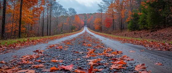 Poster - A Winding Road Through a Forest in Autumn